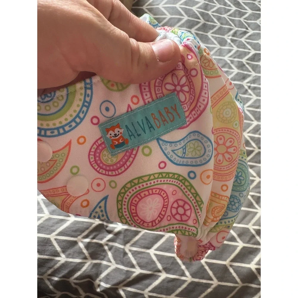 AlvaBaby Reusable Pocket Cloth Diapers Set of 5 with Inserts Multi Pattern Snaps